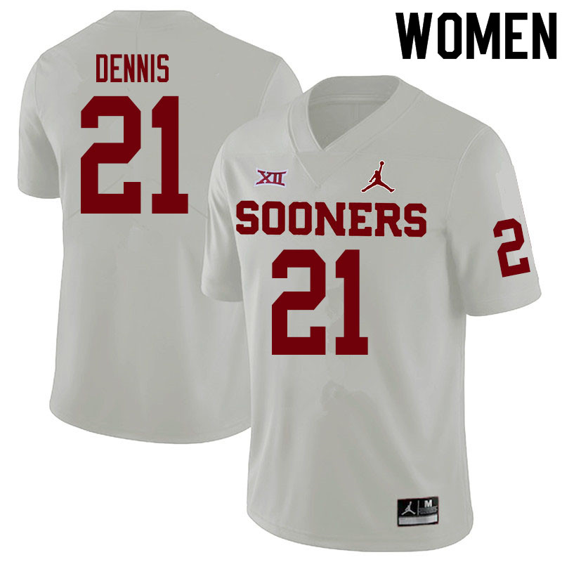 Women #21 Kendall Dennis Oklahoma Sooners College Football Jerseys Sale-White - Click Image to Close